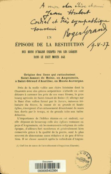 Un episode de la restitution des biens d'eglise usurpes par les ...