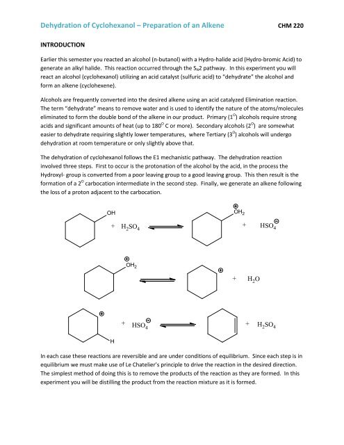 Dehydration of Cyclohexanol – Preparation of an Alkene