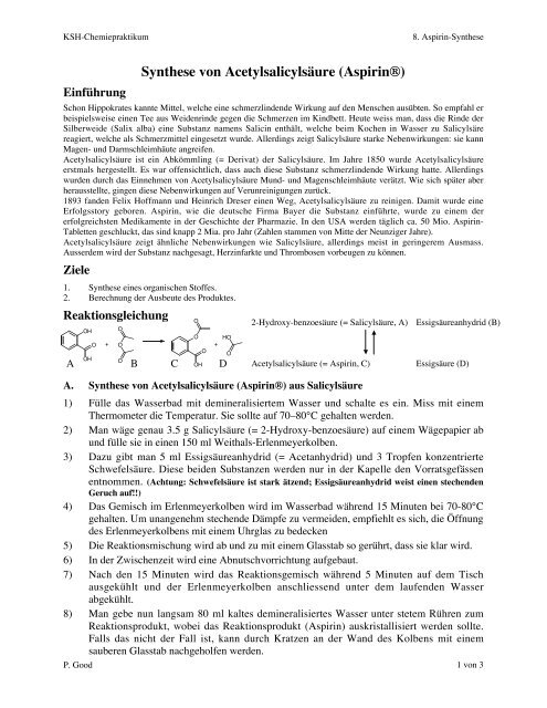 Synthese von Acetylsalicylsäure (Aspirin®)