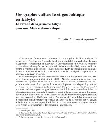 Géographie culturelle et géopolitique en Kabylie