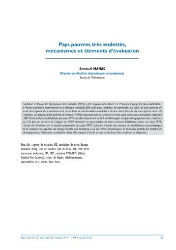 Pays pauvres très endettés, mécanismes et éléments d'évaluation ...