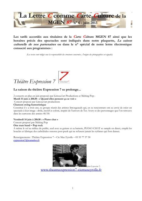 La Lettre C comme Carte Culture de la MGEN 87 n° 6 - juin 2013