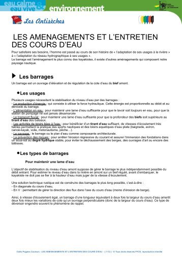 les amenagements et l'entretien des cours d'eau - Collège Pierre ...