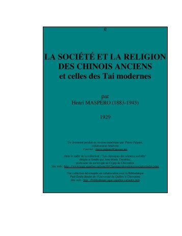 LA SOCIÉTÉ ET LA RELIGION DES CHINOIS ANCIENS et ... - UQAC