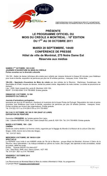 programme du Mois créole - Réunionnais du Monde