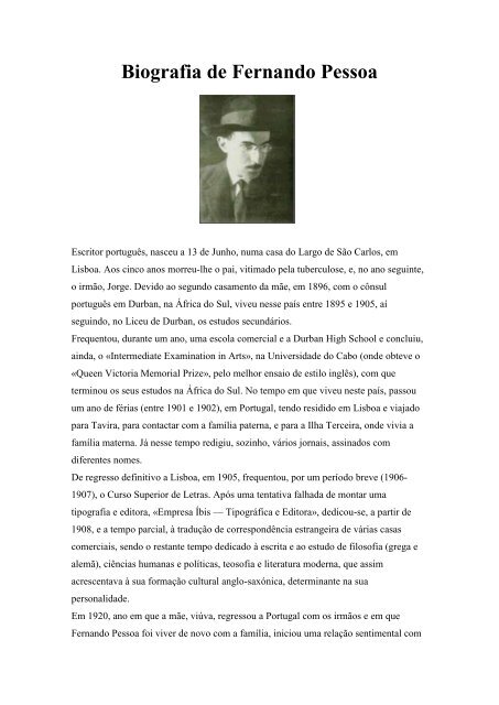 Biografia de Fernando Pessoa - Clientes Netvisao