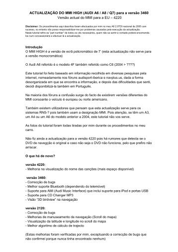 ACTUALIZAÇÃO DO MMI HIGH (AUDI A6 / A8 / Q7) para a versão ...