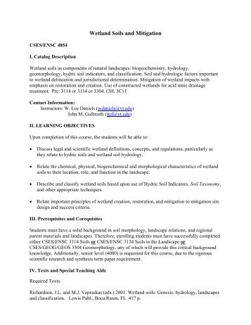 CSES/ENSC 4854 Wetland Soils and Mitigation