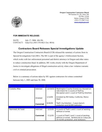 Contractors Board Releases Special Investigations Update
