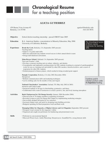 Chronological Resume for a teaching position - History Department
