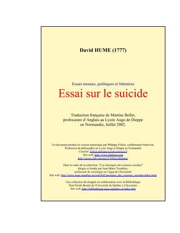 Essai sur le suicide - Les Classiques des sciences sociales - UQAC