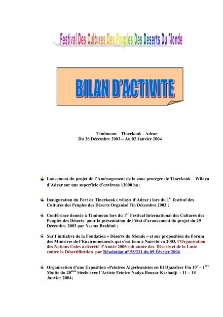 Tinerkouk - Adrar Du 26 Décembre 2003 – Au 02 Janvier 2004 ...