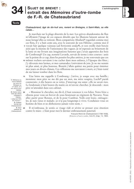Extrait Des Memoires D Outre Tombe De F R De Chateaubriand