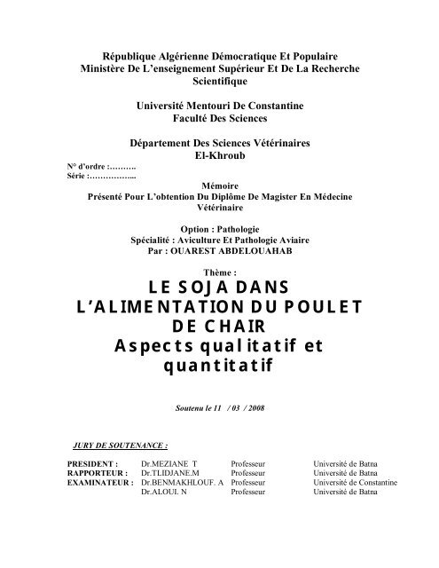 LE SOJA DANS L'ALIMENTATION DU POULET DE CHAIR Aspects ...