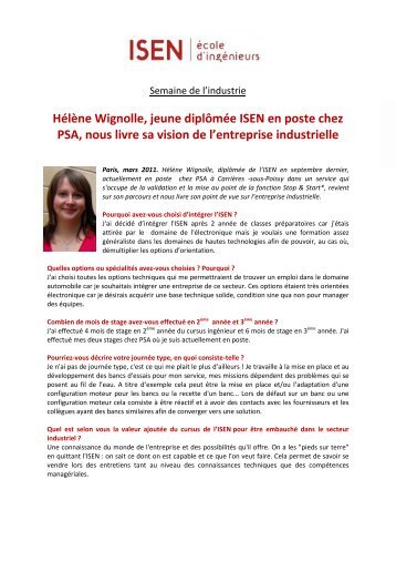 Hélène Wignolle, jeune diplômée ISEN en poste chez PSA, nous ...