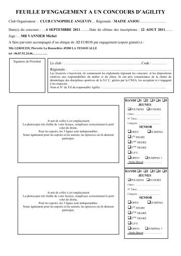 Feuille engagement concours CCA - Club Cynophile Angevin