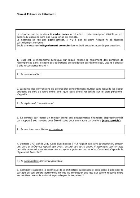 Faculté de droit – DROI-C-101 I. Questions à réponses multiples (20 ...