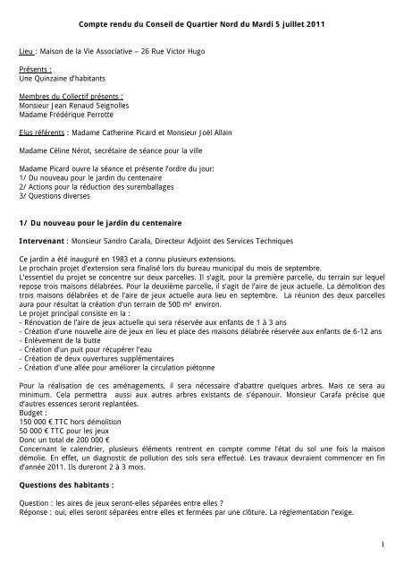 Compte rendu 01 avril conseil da quartier nord - Ville de Malakoff