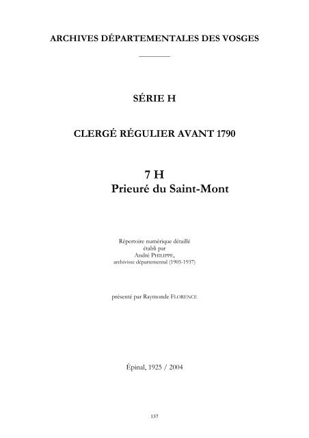 7 H Prieuré du Saint-Mont - Archives départementales