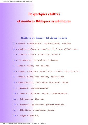 De quelques chiffres et nombres Bibliques ... - Bible et nombres