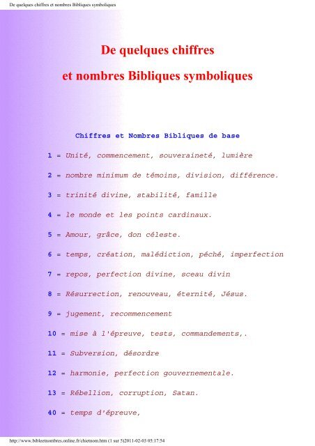 De quelques chiffres et nombres Bibliques ... - Bible et nombres