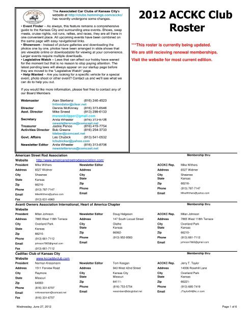 ACCKC Club Roster - Clubs