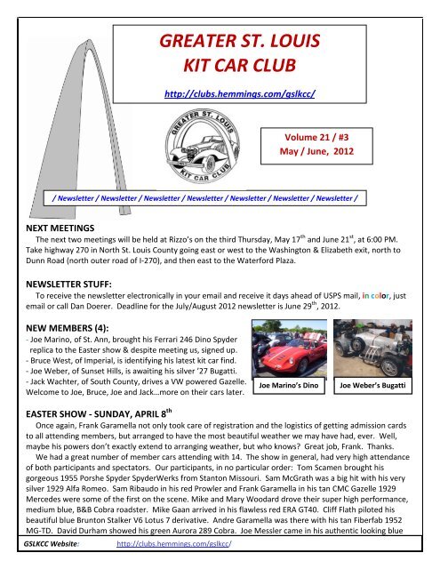 GREATER ST. LOUIS KIT CAR CLUB - Clubs