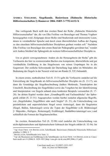 ANDREA STIELDORF, Siegelkunde. Basiswissen - Concilium medii ...
