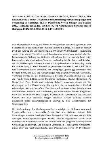 Klosterkirche Corvey. Geschichte und Archäologie - Concilium medii ...