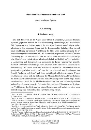 Das Fischbecker Memorienbuch von 1509 - Concilium medii aevi