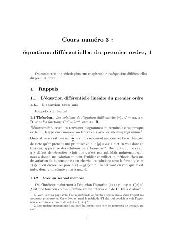 Chapitre 3, équations différentielles 1, datation - Département de ...