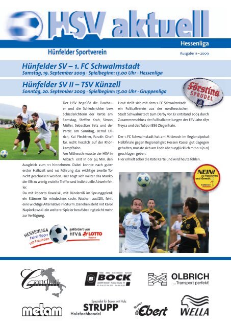 Hünfelder SV – 1. FC Schwalmstadt Hünfelder SV II – TSV Künzell