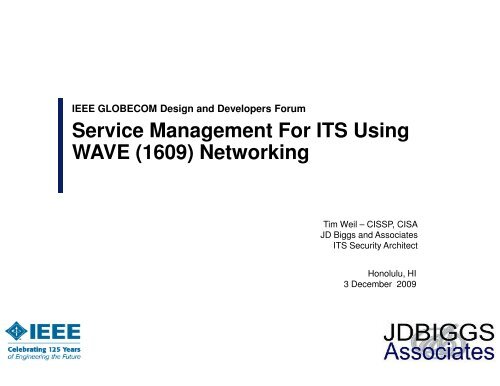 Service Management For ITS Using WAVE (1609) Networking