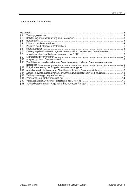 Lieferantenrahmenvertrag (Strom) - Stadtwerke Schwedt Gmbh