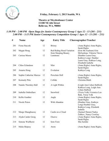 YAGP 2013 Seattle, WA – Competition Schedule