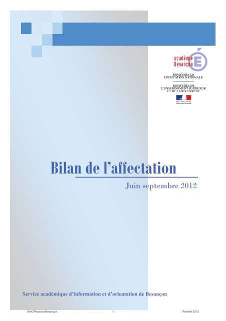 Bilan de l'affectation - Données analysées - Rectorat de l'académie ...