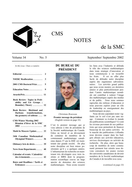 CMS NOTES de la SMC - Canadian Mathematical Society