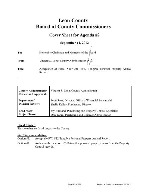 BOARD OF COUNTY COMMISSIONERS LEON COUNTY, FLORIDA