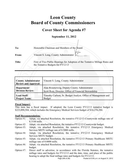 BOARD OF COUNTY COMMISSIONERS LEON COUNTY, FLORIDA