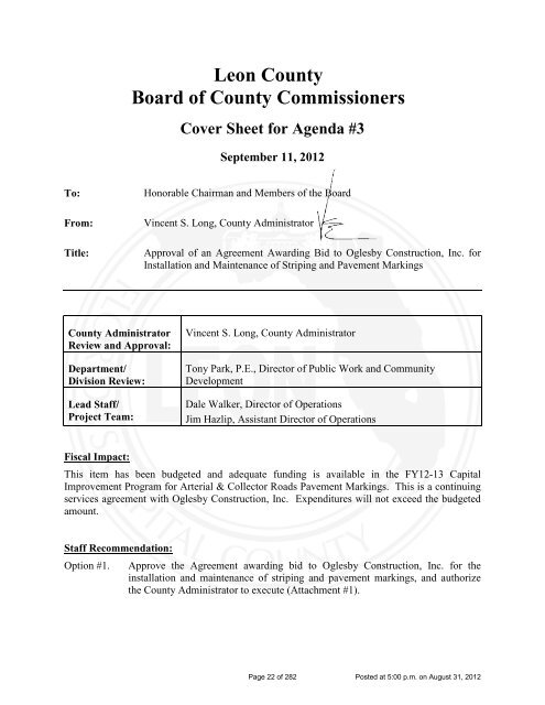 BOARD OF COUNTY COMMISSIONERS LEON COUNTY, FLORIDA