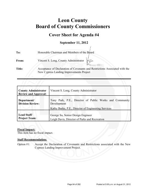 BOARD OF COUNTY COMMISSIONERS LEON COUNTY, FLORIDA