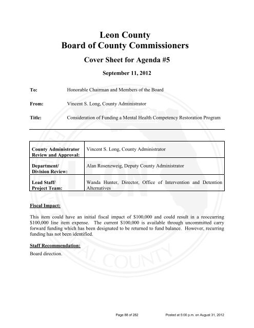 BOARD OF COUNTY COMMISSIONERS LEON COUNTY, FLORIDA