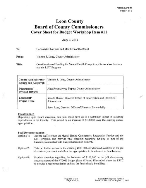 BOARD OF COUNTY COMMISSIONERS LEON COUNTY, FLORIDA