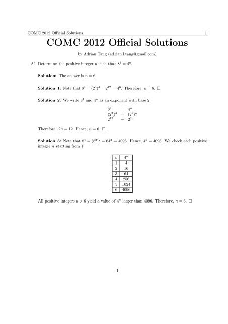 problem of the week – comc 2025 – cms-smc Images... COMC 2012 Official Solutions