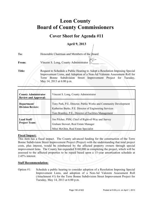 BOARD OF COUNTY COMMISSIONERS LEON COUNTY, FLORIDA