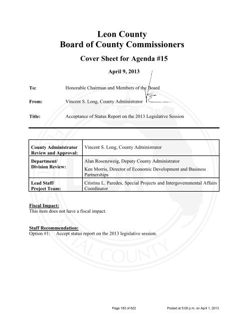 BOARD OF COUNTY COMMISSIONERS LEON COUNTY, FLORIDA