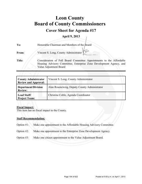 BOARD OF COUNTY COMMISSIONERS LEON COUNTY, FLORIDA