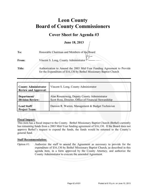 BOARD OF COUNTY COMMISSIONERS LEON COUNTY, FLORIDA