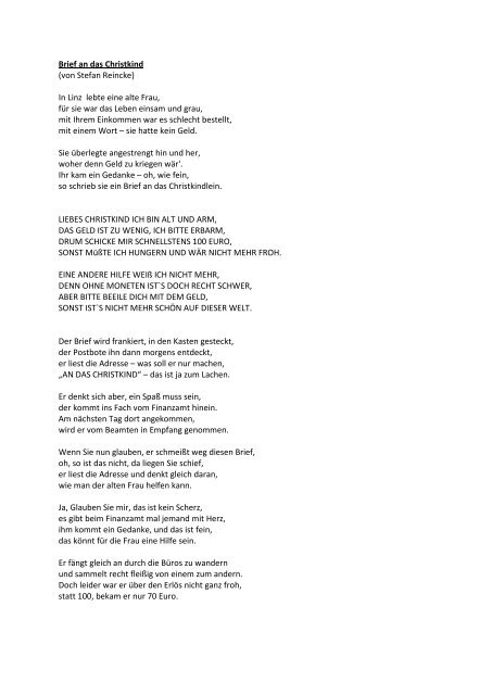 Brief An Das Christkind Von Stefan Reincke In Linz Lebte Eine Alte