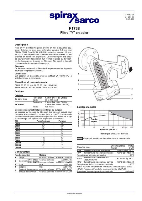 Filtre &quot;Y&quot; en acier - Spirax Sarco